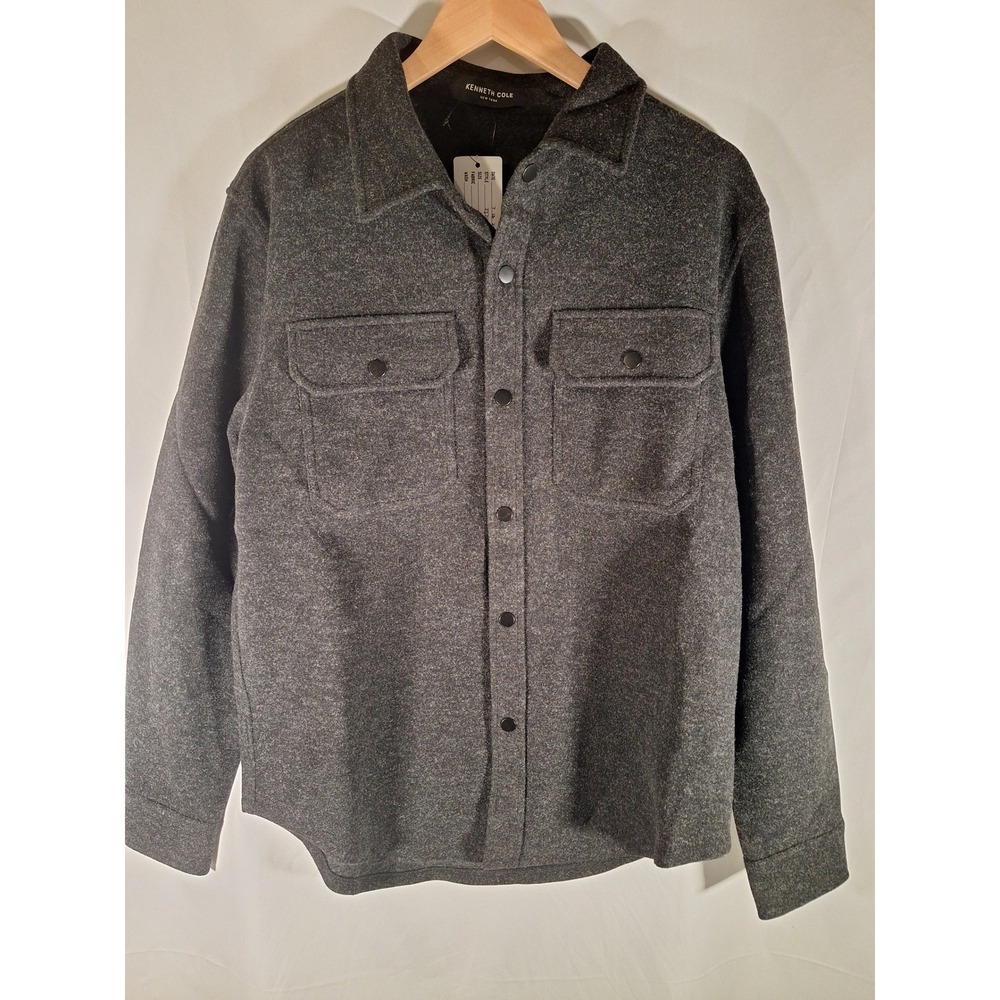 Kenneth Cole New York Mens Heather Black Wool Blend Shacket Shirt Jacket JJ714 M